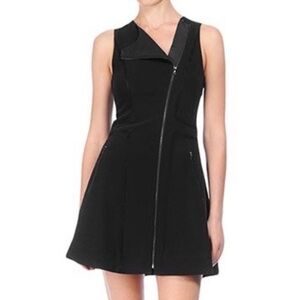 Rag & Bone Rae Mini Dress Leather Trim Black Sleeveless Asymmetrical Size 2